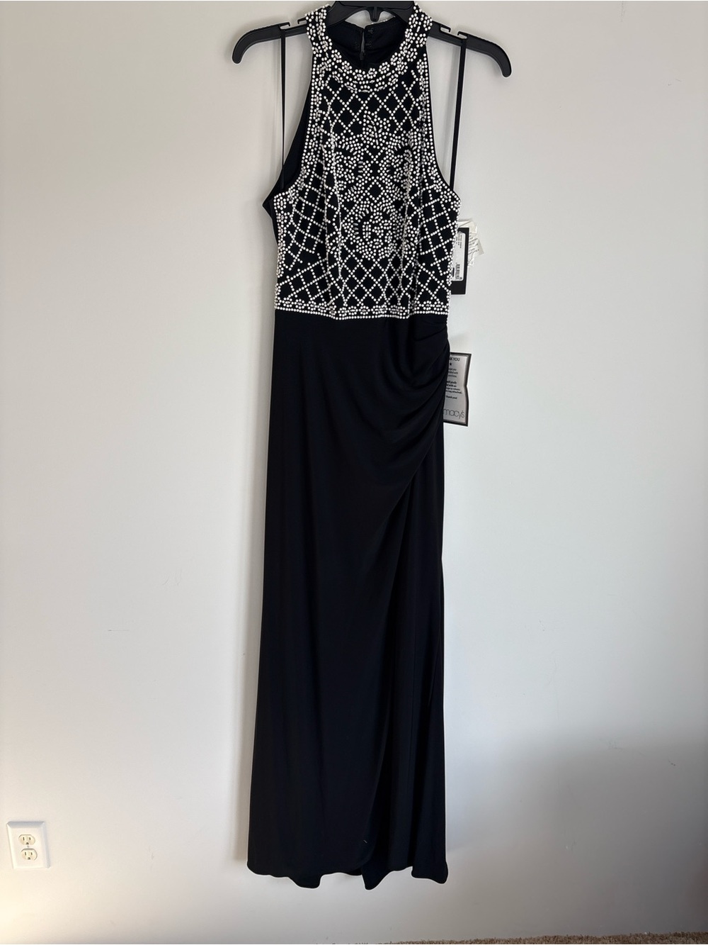 Xscape Black Evening Gown with Crystal-Studded Halter Bodice
